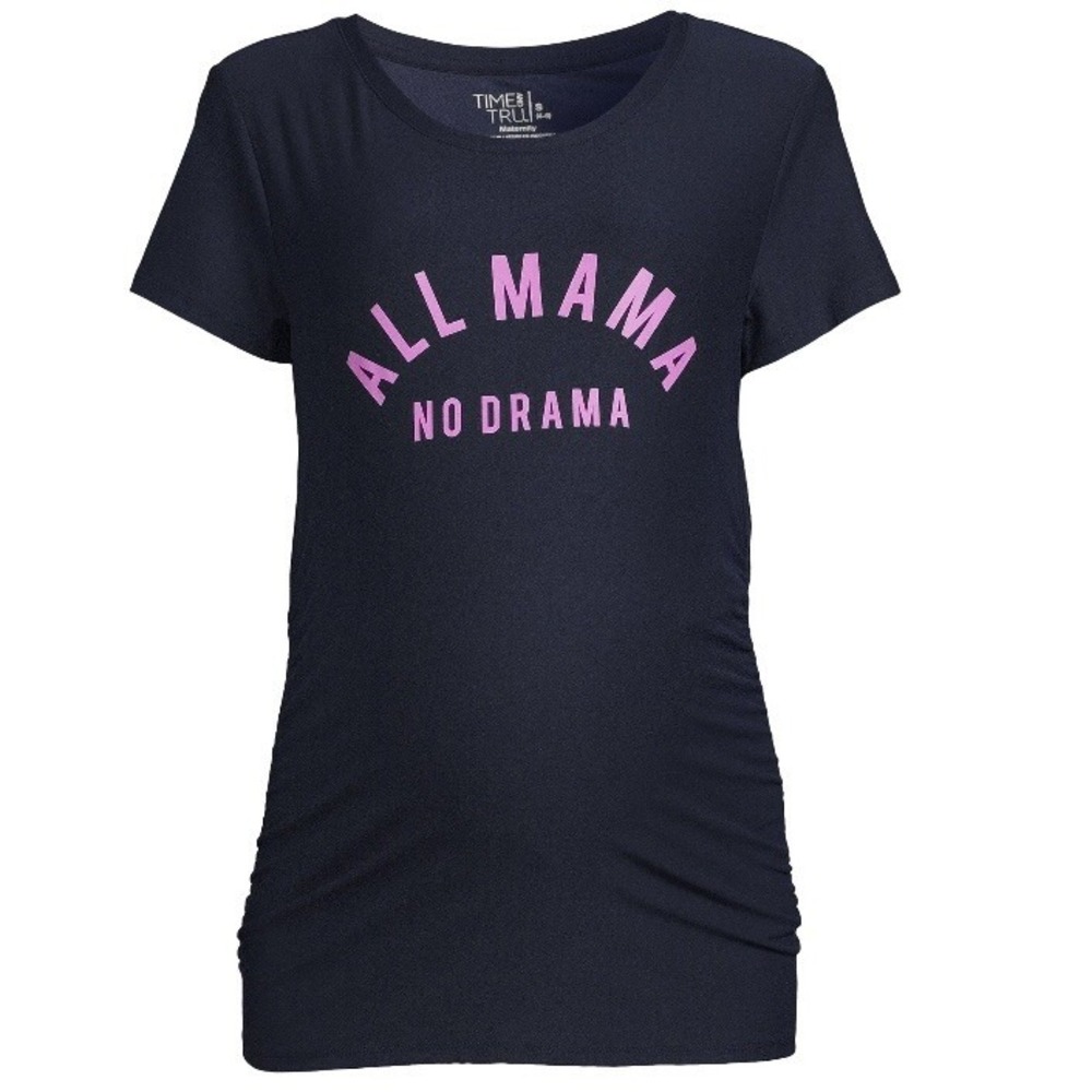 Time and Tru Womens Maternity Graphic Tee Medium 8-10 New with Tags Navy Ruching